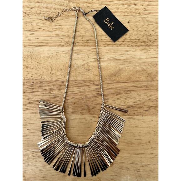Ballet Fringe Pine Needle Shimmering Gold-tone Rods Fashion Statement Necklace - Picture 1 of 10